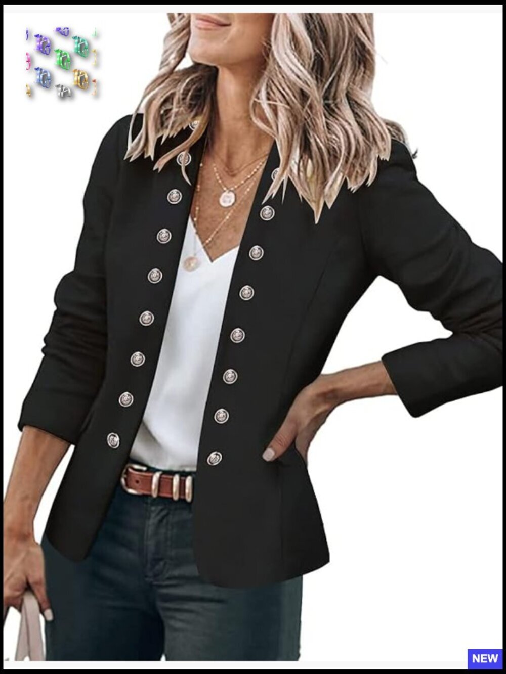 Business Casual Blazer Open Front Cardigan Buttons Pockets Chic Work Wear - Picture 1 of 7